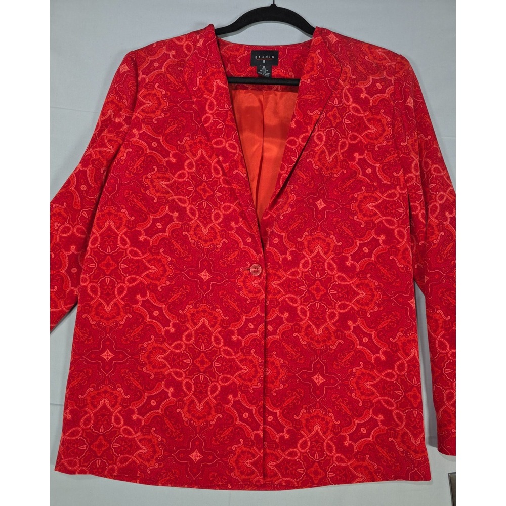 Studio G Silk Blazer NWT Medium Red Patterned Mandala Maximalist Power Jacket